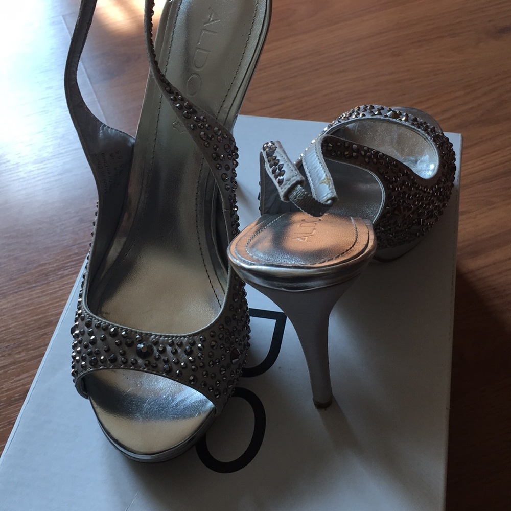 Aldo silver beaded heels.